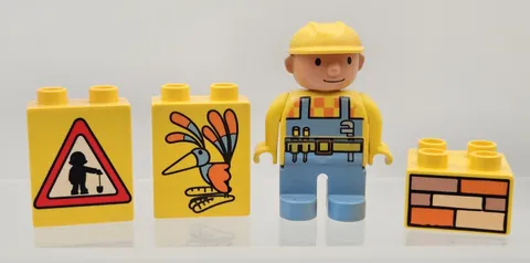 Vtg LEGO Duplo Bob The Builder Figure + 3 Printed Blocks NO SETS
