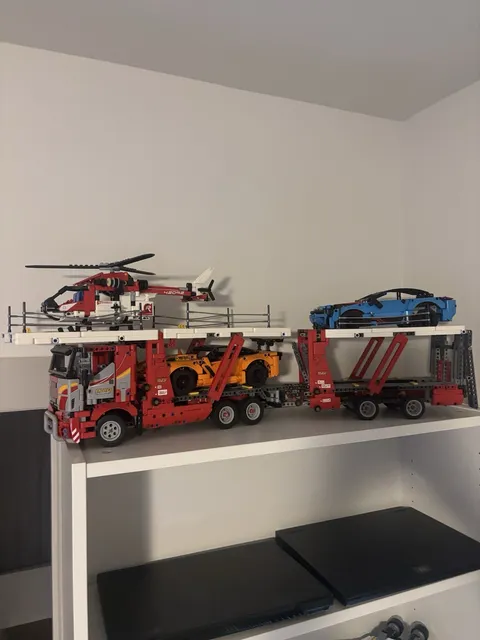 Lego Technic Lot .Car transporter 42098, Helicopter 42092, Orange corvette 42093