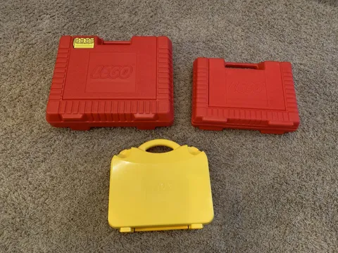 1985 Lego RED & YELLOW Plastic Storage Container Case Carry Box LOT OF 3 - READ