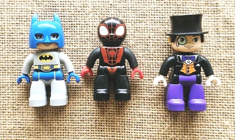 3 Lego Duplo DC & Marvel Figures Penguin, Spiderman, Batman Blue & Gray