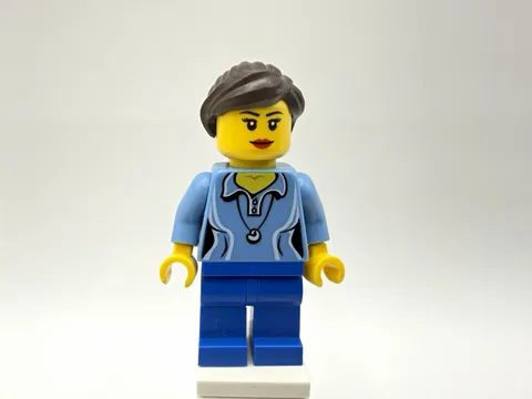LEGO TOWN Part twn213 -  Female w/ light blue jacket shirt, dark blue legs