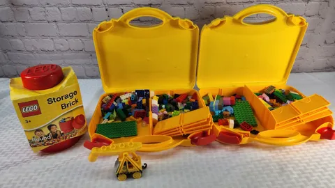 Two LEGO Storage Carry Case + 302 Lego Blocks + Thomas LEGO+ Dividers + New Cube