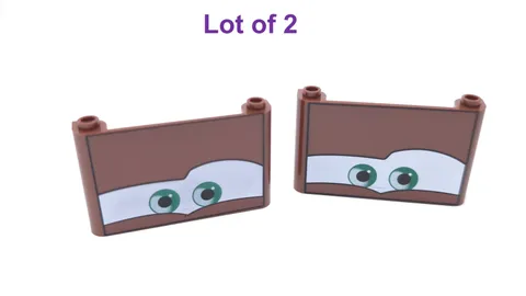 Lego 1x6x3 Windscreen with Green Eyes White Background Reddish Brown Tow Mater
