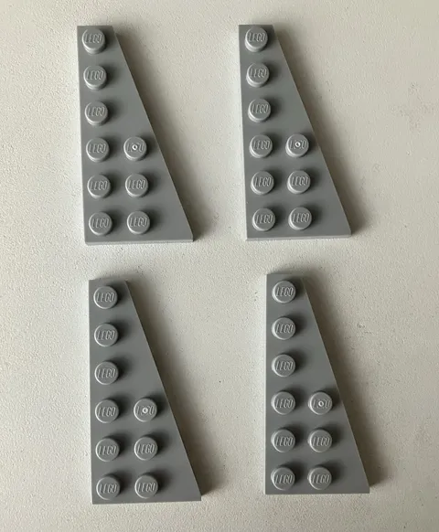 LEGO 4 New Pieces Plate 3x6 w/ Angle/Wedge, Right, LIGHT BLUISH GREY #54383