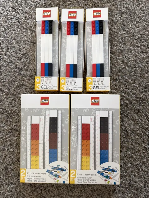 Lego Pens & Rulers Lot Blue Red Black Buildar 6”-12” Back To School