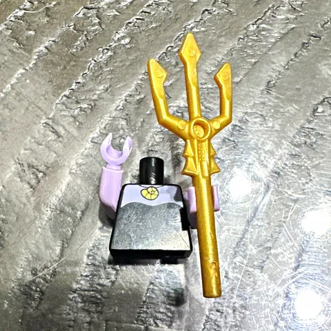 LEGO Minifigure Accessory Lot Gold Trident Black Torso Light Purple Arms 3 Pc