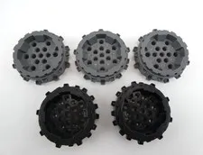 Lego Lot of 5 Wheel Hard Plastic w/ Small Cleats Gray, Black ~ Part # 64711