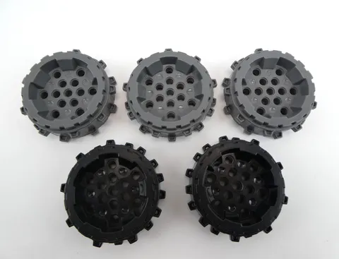 Lego Lot of 5 Wheel Hard Plastic w/ Small Cleats Gray, Black ~ Part # 64711