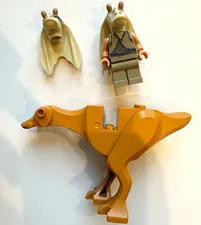 Lego Star Wars Jar Jar Binks w/ Kaadu & Gungan Warrior head Minifigure Lot of 3