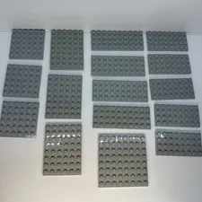 Lego Parts - Plates - 4x8, 4x10, 6x6, 6x8 & 8x8 Light Bluish Gray Lot Of 16