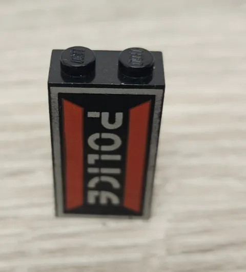 Lego 2362apb04R Black Panel 1 x 2 x 3 Solid Studs Space Police I Logo Right Side