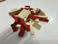 50 Vintage Lego Pieces. Original Red & White Bricks. 