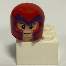 Magneto LEGO Head And Helmet (Front Prongs/Red and Purple)