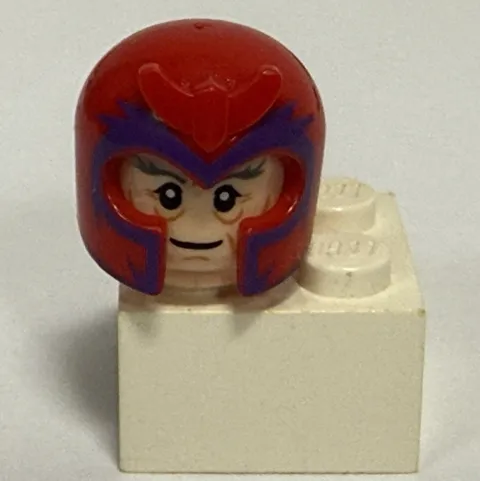 Magneto LEGO Head And Helmet (Front Prongs/Red and Purple)