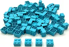 Lego 100 New Medium Azure Bricks Building Blocks 2 x 2 Stud Parts