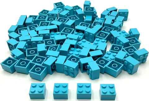 Lego 100 New Medium Azure Bricks Building Blocks 2 x 2 Stud Parts