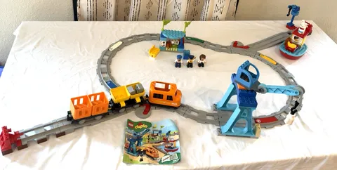 LEGO Duplo 10875 Cargo Train + 10872 Bridge Tracks Lot Tested Working Manual