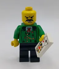 LEGO Minifigures Angry Gambler Minifigure Green Suit Red Tie w/ Cards Tile