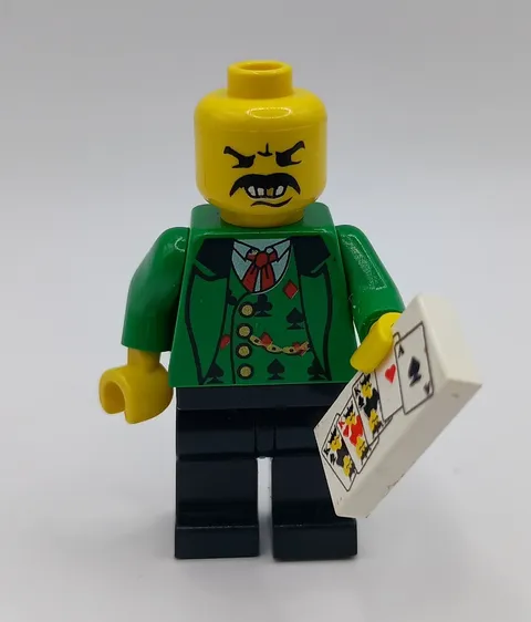 LEGO Minifigures Angry Gambler Minifigure Green Suit Red Tie w/ Cards Tile