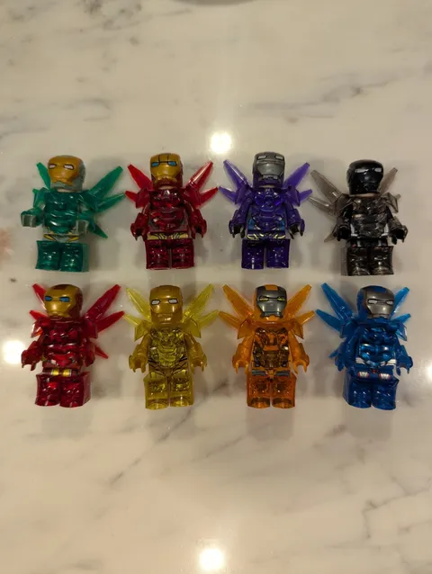 New! Marvel Iron Man Minifigure/Lego Replicas- Lot Of 8 Figures Translucent