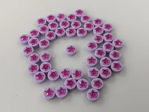 LEGO x50 New Tile, Round 1 x 1 x 2/3 Molded Trans-Dark Pink Star # 72046pb01