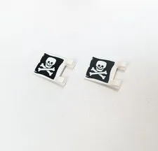 2x Lego New White Flag 2 x 2 Studs Square with Flat Skull and Crossbones Pirate