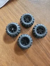 LEGO LOT 4 BLACK TIRES WHEELS 56X26 BALLOON BLACK RIMS 56145 / 55976 As Shown