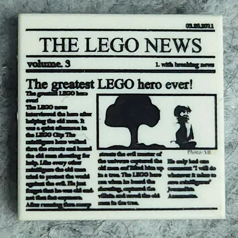 LEGO 3068pb0431 Tile 2x2 Newspaper THE LEGO NEWS and The greatest LEGO hero ever