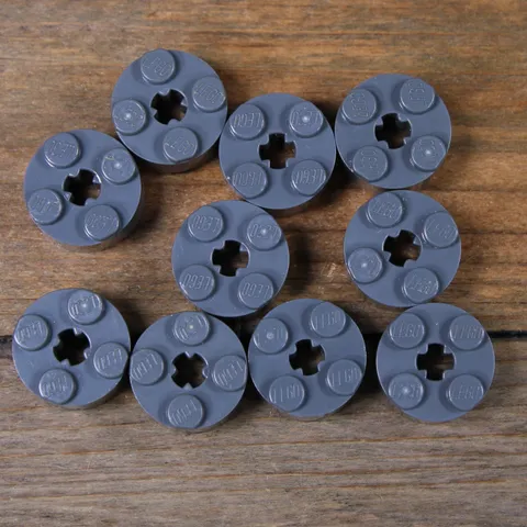 LEGO 6143 3941 Dark Bluish Gray Brick, round 2 x 2 with Axle Hole Qty 10