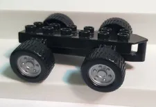 Lego Duplo Car Base 2 x 6 with Four Black Wheels and Silver Hubs 4x4 type