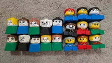 Vintage 1980's DUPLO People Figure Lot of 19 Square Bottom Multicolor Lego