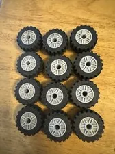 12 Lego Gray Rim Wheel 18mm D. x 14mm 55981+ Black Tire 30.4x 14 Offset Tread L7