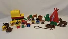 Vtg Lego Duplo Western Native Indian Woman Bandit Cowboy Horse Chariot Teepee