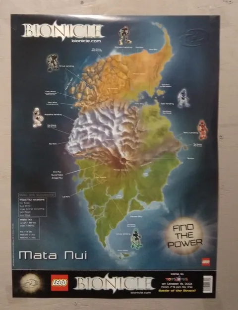 26" X 19" Lego Bioncle. Toys R US Battle Of The Beasts, Mata Nui Island Poster.