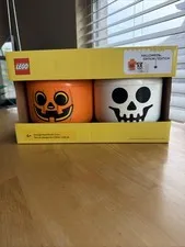Lego Halloween Small Storage Heads Pumpkin & Skeleton 🎃💀 FAST SHIPPING 🚀
