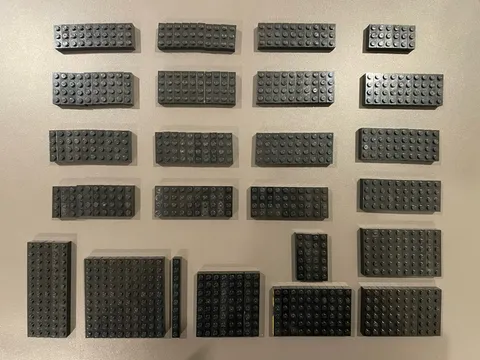LEGO LOT OF 214 BLACK BRICKS 1x3, 1x4, 1x6, 1x8, 1x10, 1x12