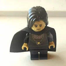 LEGO Minifigure w/ Black Cape Dark Hair Dark Outfit Detailed Torso