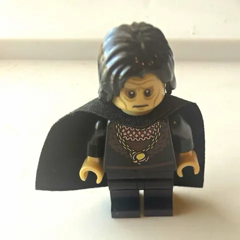LEGO Minifigure w/ Black Cape Dark Hair Dark Outfit Detailed Torso