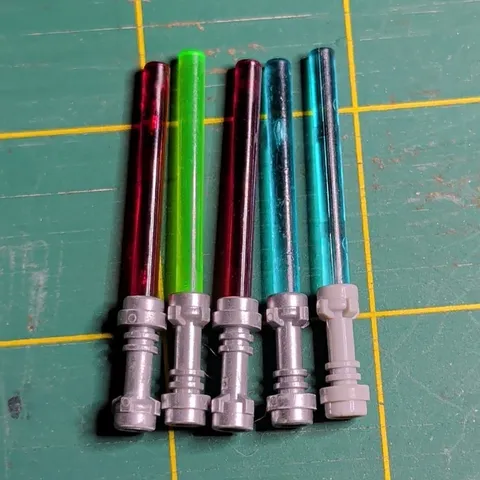 LEGO Minifigure Lightsaber Accessories Lot of 5 Silver Hilts Red/Grn/Blu