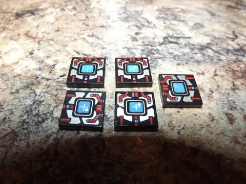 Lego Smooth Printed Tile, Star Wars, Pipes, Machinery, Red, Blue Black and Silve
