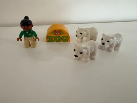 POLAR BEAR PACK! ~ LEGO Duplo LOT~ 3 white baby bears, female zoo keeper, sign