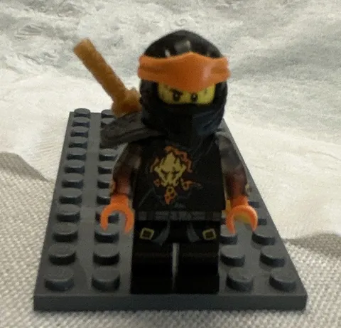 LEGO Ninja Cole Minifigure Black Outfit w/ Orange Headband, Sword & Backpack