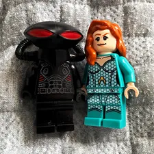LEGO Minifigure Lot of 2 Black Helmet Red-Eyed & Female Teal Outfit Plastic