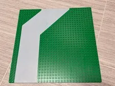 LEGO Green 32x32 Stud Baseplate with Light Gray Road Corner Pattern Used