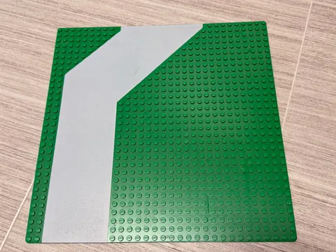 LEGO Green 32x32 Stud Baseplate with Light Gray Road Corner Pattern Used