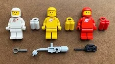 Vintage 1980s Lot of 3 LEGO Red, Yellow & White Spacemen Minifigures, Backpacks