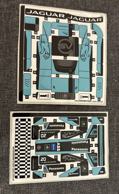 Lego Sticker Sheet 76898 Formula E Panasonic Jaguar Racing GEN2 car & Jaguar