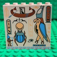Lego Brick 1x6x5 with Hieroglyphs, Scarab and Bird Pattern : Tan (3754px1)