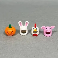 Lego Minifigure Helmet Lot Animals Bunny Rabbit Chicken Pig Jack-O-Lantern Hat