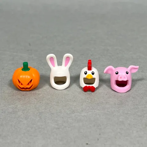 Lego Minifigure Helmet Lot Animals Bunny Rabbit Chicken Pig Jack-O-Lantern Hat